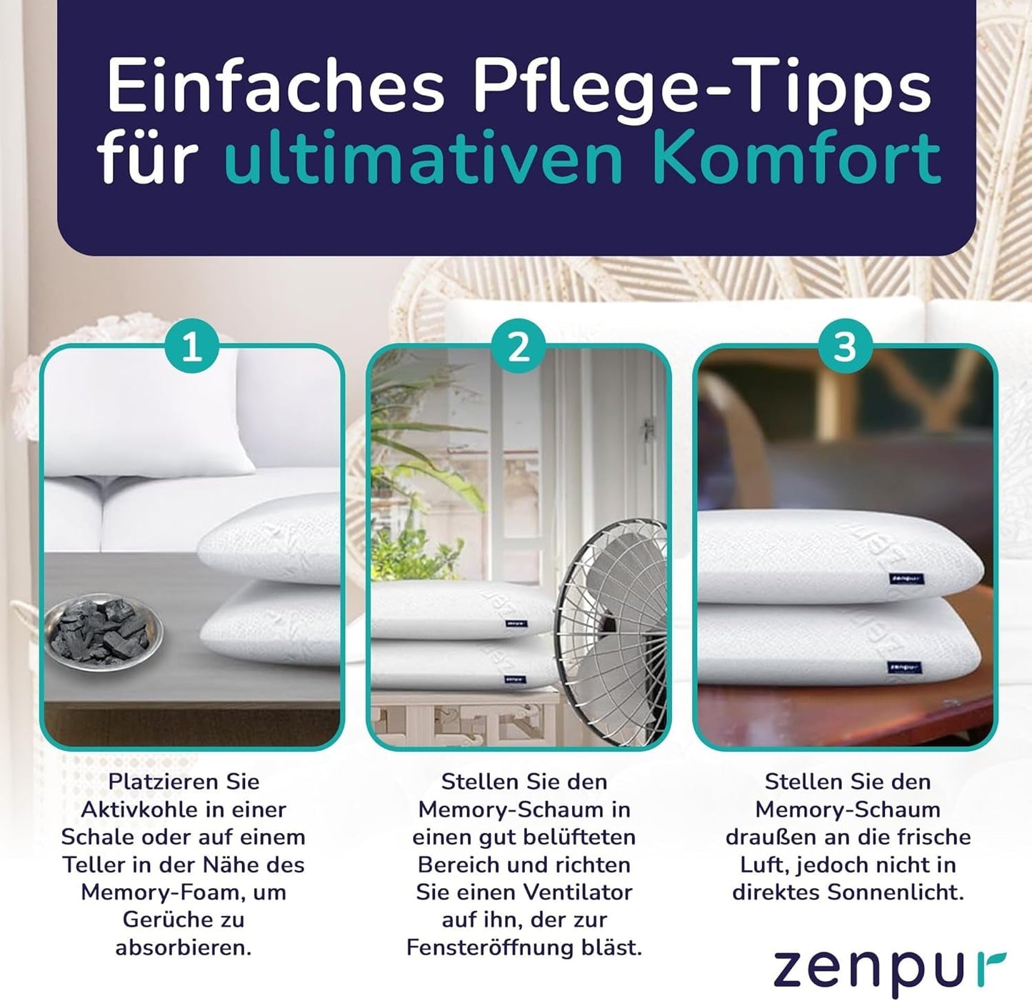 ZenPur Orthopädisches Nackenkissen 40 x 60–13 cm, Kopfkissen aus Memory-Schaum – ergonomisches Schlafkissen für Nacken und Schultern, Öko-TEX-zertifiziert