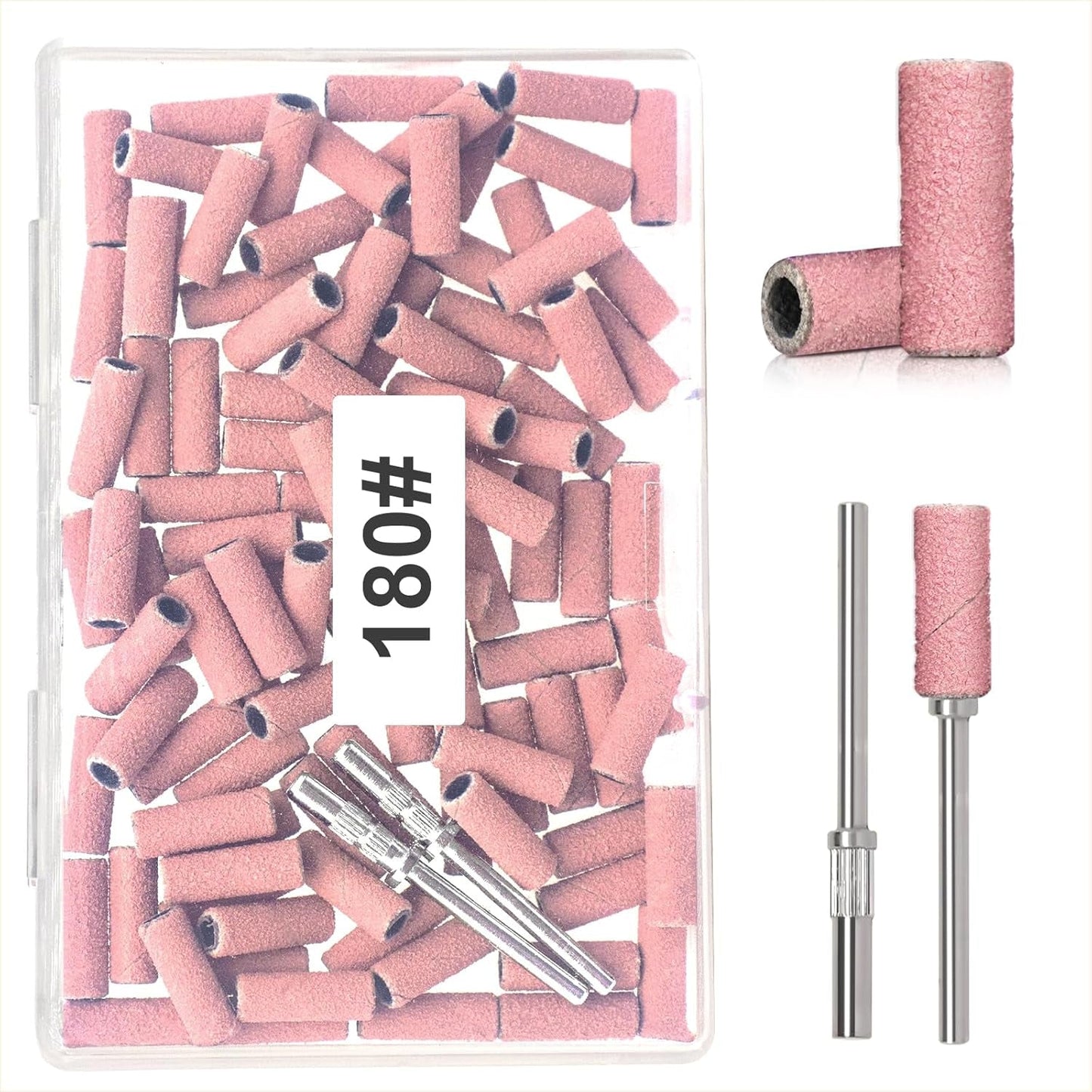 BLESWIN 100 Stück kleine Schleifbänder für Nagelbohrer, feine Körnung 240 mit 2 Stück 3-mm-Bohrern, Mini-Schleifbänder zum Polieren natürlicher Nägel und Reinigen der Nagelhaut zur Vorbereitung, Pink