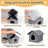 Katzenhaus Outdoor Winterfest, Katzenhöhle, Hundehöhle mit abnehmbarem Plüschkissen, Wasserdichter Wetterfester, Hundehütte Indoor, Hundehaus für Drinnen/Indoor 35x30x35cm (Grau, S)