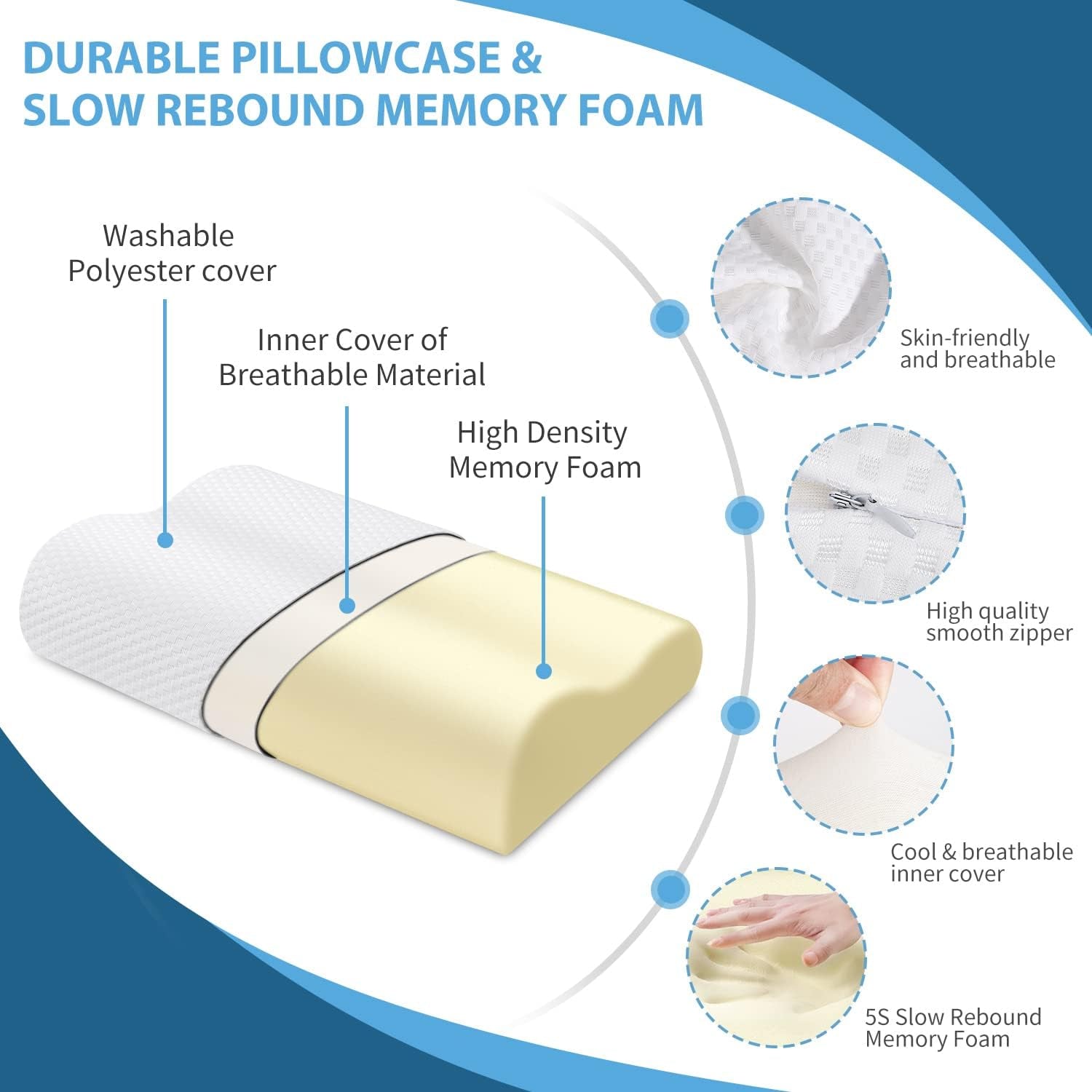 Findigit Gesundheitskissen, Memory-Schaum-Kissen, orthopädisches Nackenstützkissen für Seiten- und Rückenschläfer, ergonomisches Halswirbelsäulenkissen (60 x 35 x 11/9 cm). Orthopädische Halskissen von Naty Shop