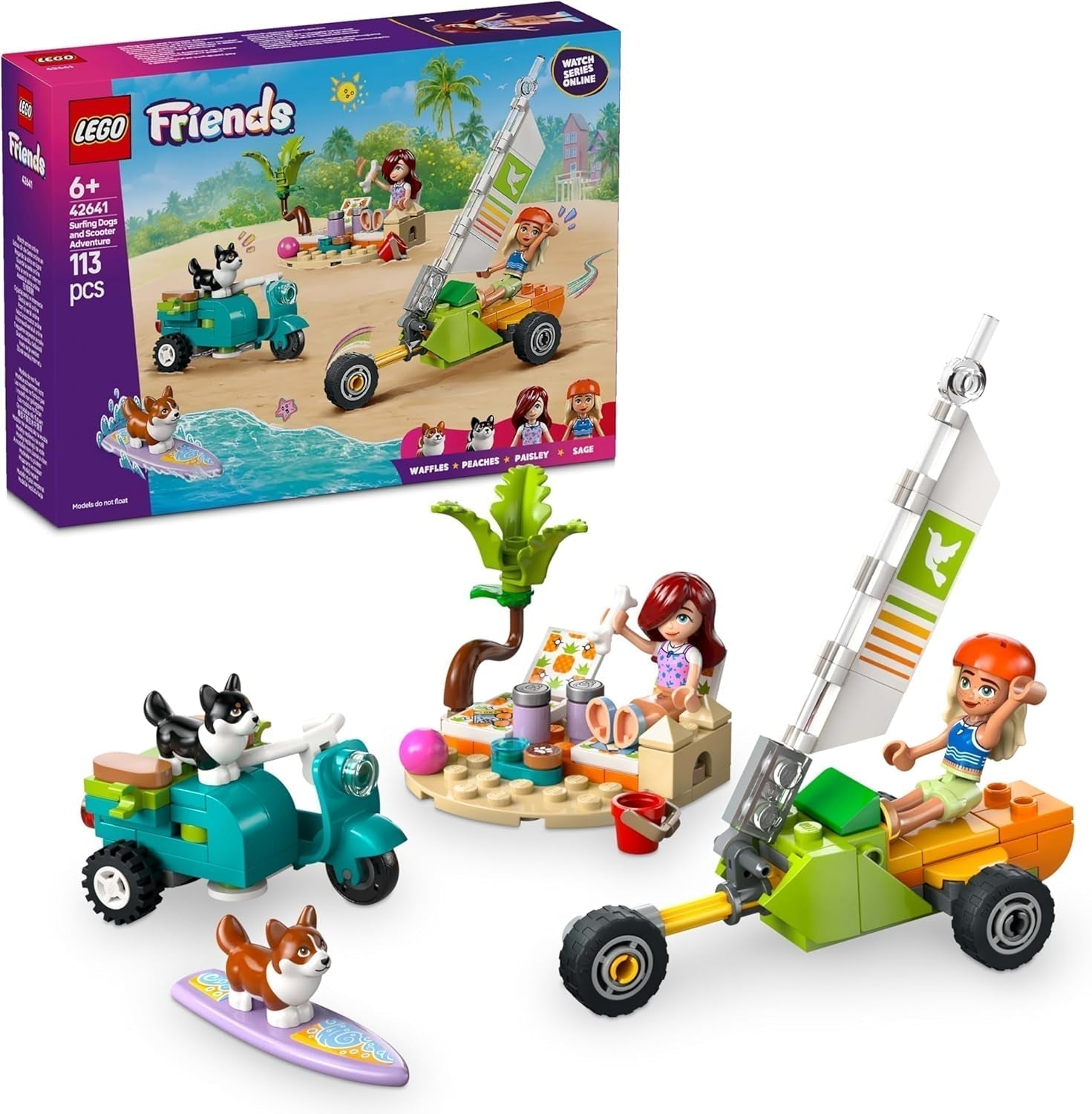 LEGO Friends Strandabenteuer mit Hunden, Bauspielzeug für Mädchen ab 6 Jahren, Tierspielset mit 2 Minifiguren und 2 Corgi-Figuren, Geschenk für kreative Kinder, Abenteuer-Bauset mit Surfbrett 42641 Bausets Besuchen Sie den LEGO-Store Standardtitel