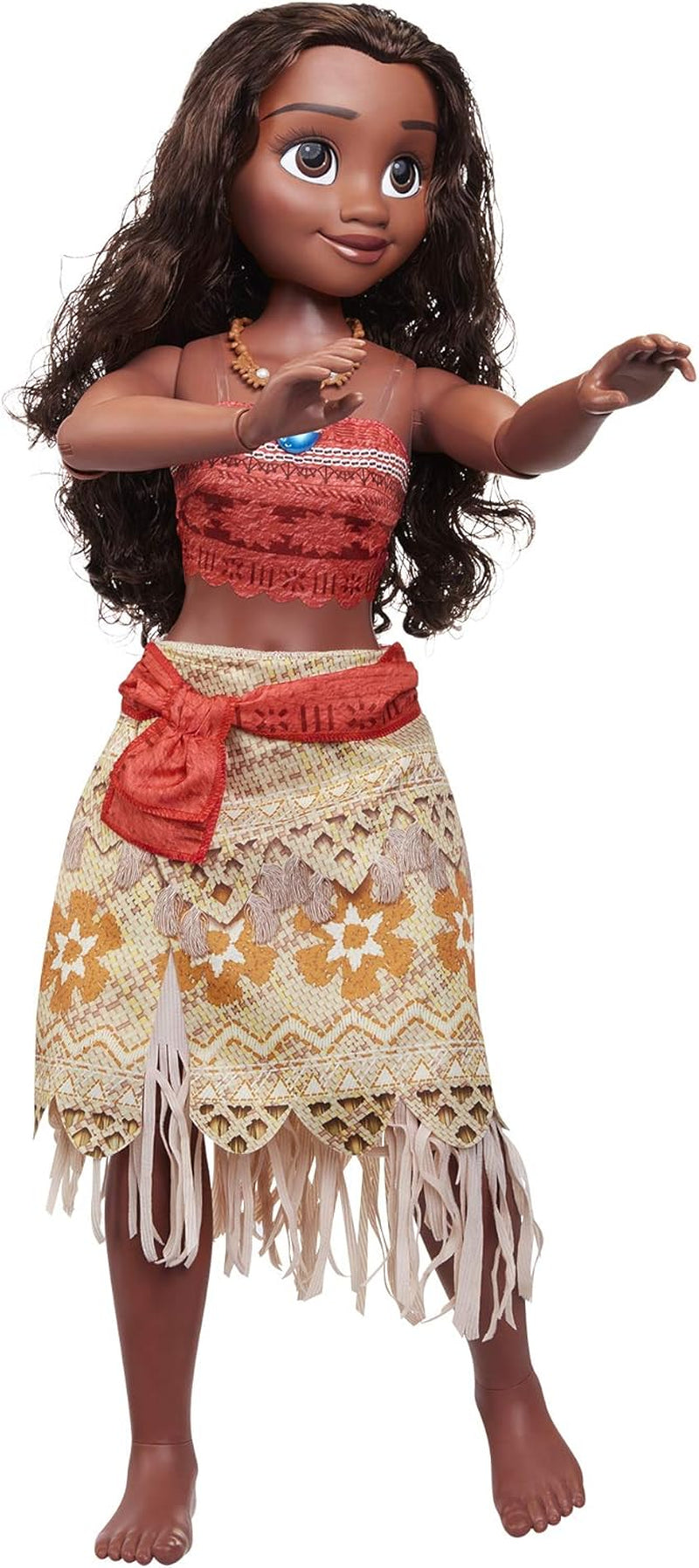 Disney Princess Vaiana, 80 cm große Spielpuppe von Jakks Pacific, bewegliche Puppe, mit Bürste zum Kämmen ihrer welligen Locken, vom Film inspiriertes Kleid, abnehmbare Halskette mit Anhängern