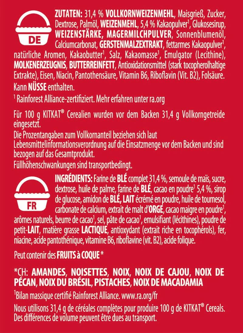 Nestlé KITKAT Cereals, knuspriges Frühstückscerealien mit Kitkat-Waffeln, Packung 8 x 550 Gramm Cereals Naty Shop