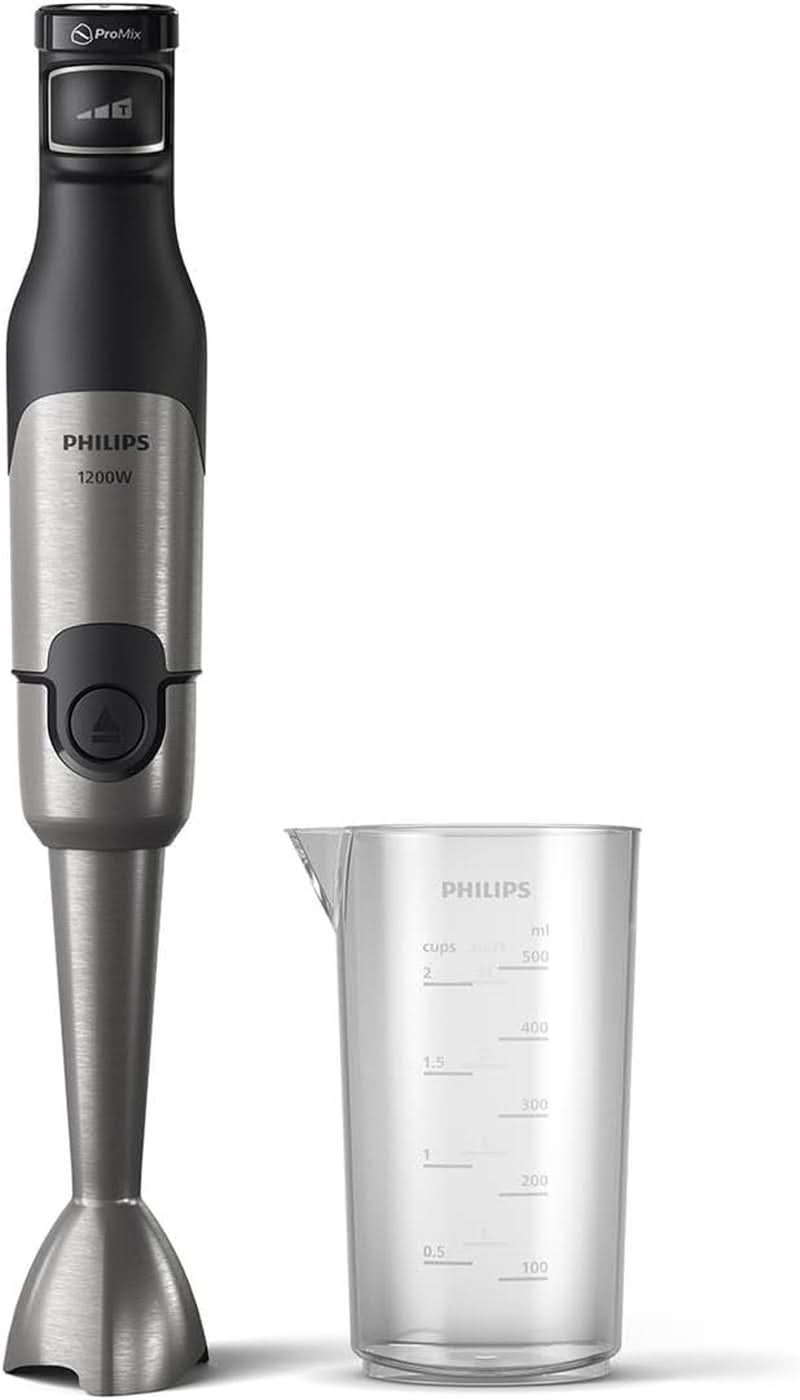Philips 5000-Serie Stabmixer - 1200W Leistung. Promix-Technologie. LED-Geschwindigkeitsanzeiger. Stufenlose Geschwindigkeitseinstellung. Kompaktes Design. Leicht Zu Reinigen. Schwarz (HR2681/00) Küche Naty Shop