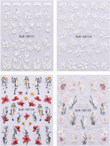 JMEOWIO 3D Nagelsticker Blumen Nail Art Sticker Selbstklebend Nagelaufkleber 5D Stereoskopisch Frühling Sommer Dekoration Nageldesign Zubehör 4 Blatt