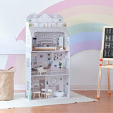 Teamson Kids Olivia's Little World Riesenpuppenhaus mit Möbeln und Zubehör, Puppenhaus aus Holz, 3-stöckiges Spielset für 30-cm-Puppen, ab 3 Jahren