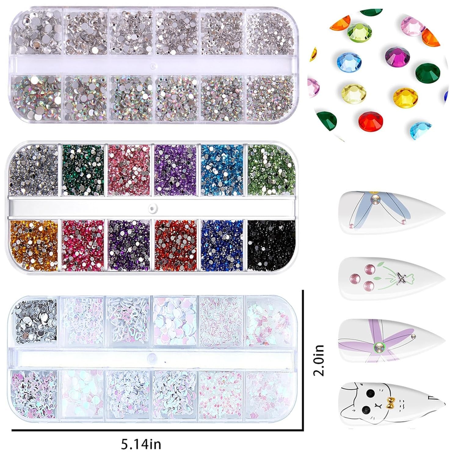 4200 Stück Nail Art-Strasssteine, 36 Farben Glitzersteine, Nageldekorationssteine ​​für Nail Art-Zubehör und Strasssteine, klarer Kristall, mit Strass-Auswahlpinzette und Ritzstift