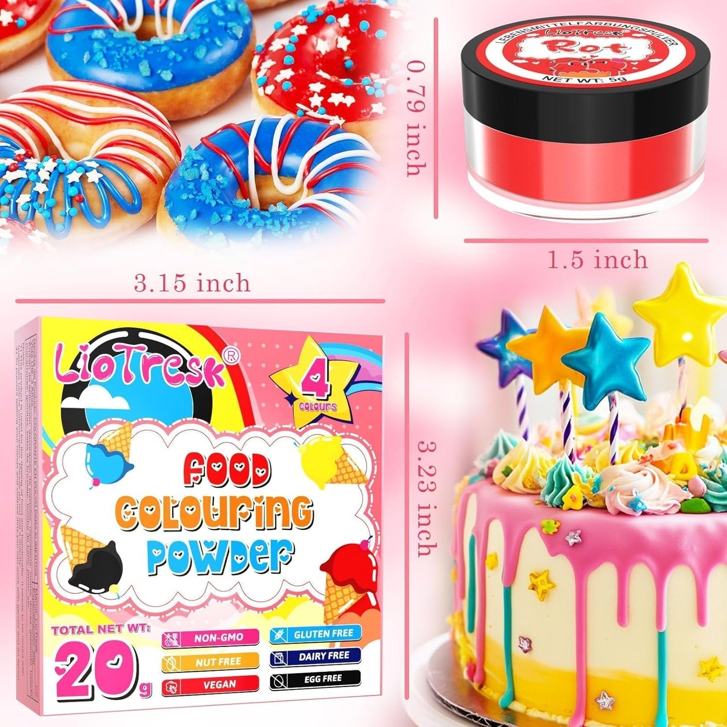 Lebensmittelfarben-Set in Pulverform – 4 x 5 g konzentrierte Lebensmittelfarbe für Fondant, Buttercreme, lebendige Lebensmittelfarbe zum Backen, Kuchendekoration, Färben von Ostereiern, Macarons, Allerheiligen