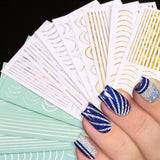 12 Blatt Laser-Glitzerlinien, selbstklebende Nagelaufkleber, holografische Aufkleber, bronzefarbene Streifen, Nagelaufkleber, französische Linie, gebogene Bögen, Wellenlinien, Nagelaufkleber, Nagelkunst-Zubehör