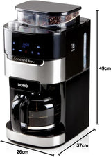 DOMO DO721K Espressomaschine „Grind and Brew“ – Bean-to-Cup-Funktion – LCD-Display – Für gemahlenen Kaffee oder ganze Bohnen – 1,5 l
