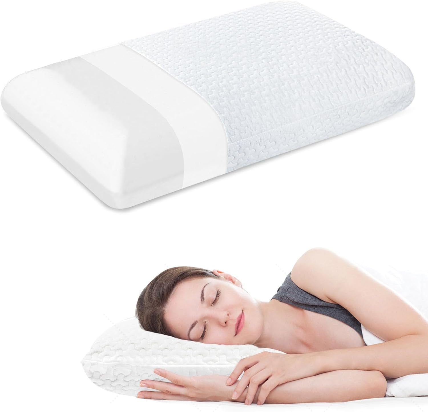 BDTFO Nackenschmerzen, Memory-Schaum-Kissen, orthopädisches Nackenkissen, Nackenstütze für Rücken, Bauch, Seitenschläfer mit waschbarem, atmungsaktivem Reißverschlussbezug, orthopädische Nackenkissen, Naty Shop Weißbrot