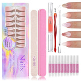 150-teiliges Kunstnägel-Set mit Farbverlauf – 5 Farben, Ombre-Design, selbstklebende künstliche Nägel – vollständige Abdeckung für Frauen und Mädchen – glänzende künstliche Nägel für DIY-Maniküre (quadratisch)
