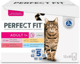 Perfect Fit Adult 1+ Nassfutter-Auswahl mit Lachs, Tiefseefisch, Rind und Huhn, 48 Beutel, 12x85g (4er-Pack) – Premium-Nassfutter für ausgewachsene Katzen ab 1 Jahr