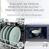24-teiliges Keramik-Steinzeug-Geschirrset für 6 Personen, Ibiza-Design, TESTSIEGER. Ein wunderschönes mediterranes Geschirrset mit Schüsseln und Tellern. Pure Living Geschirrset, Salbeigrün.