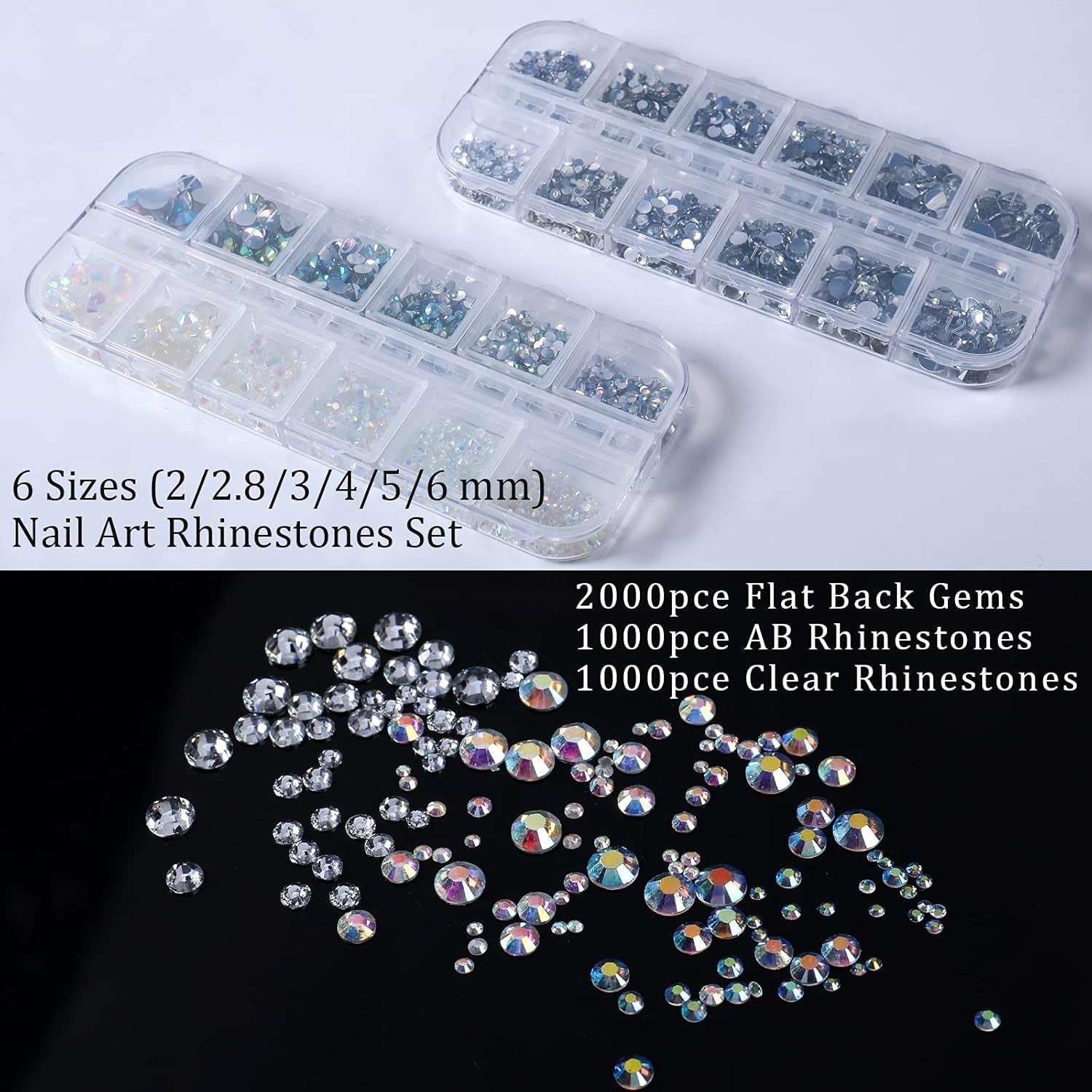 ANGNYA 4000 Stück Strasssteine ​​​​Nägel Nail Art Strasssteine ​​​​Dekorationen Nagelsteine ​​​​Für Nail Art Zubehör Und Klare Kristall Strasssteine ​​​​Handwerk Mit Pick up Pinzette Und Strass Picker Dotting Pen…