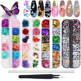 Kalolary Getrocknete Blumen für Nägel, Schmetterlings-Pailletten, Nagellack, Folie, Nagelaufkleber, Pinzette, Nagelsteine, Nagel-Strasssteine, Bleistift für 3D-Nageldesign, DIY-Dekorationen
