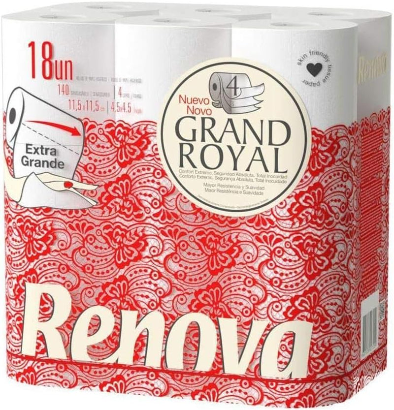 Renova Grand Royal Toilettenpapier, 18 Premium XXL Rollen, 4 Schichten, weich und langlebig