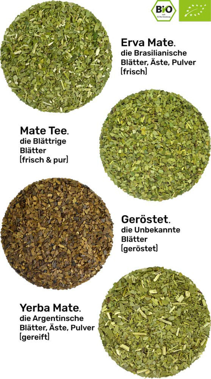 Mate-Tee-Probierset ● 4 Sorten Bio-Mate-Tee ● je 100 g Erva Mate + Yerba Mate + Grüner Mate-Tee + Gerösteter Mate-Tee