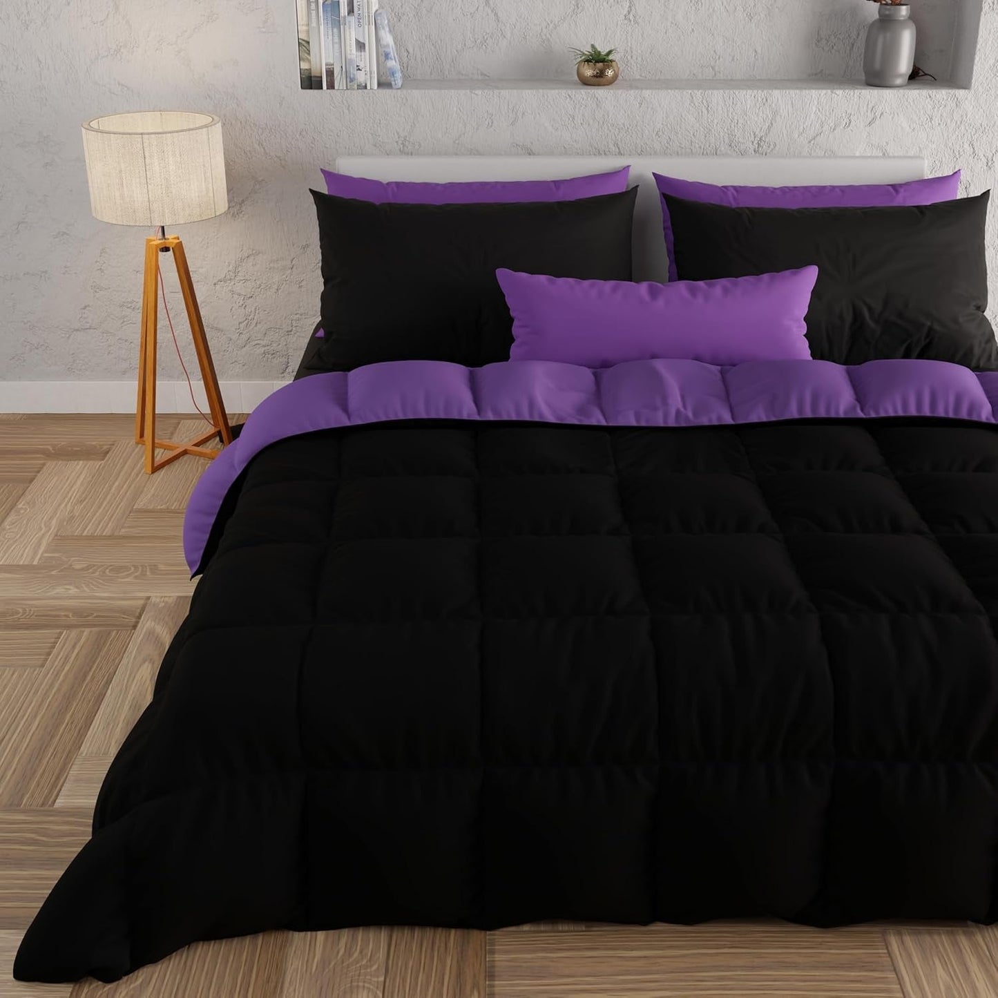 PETTI Artigiani Italiani – Winterdecke für Doppelbett, Maxi, einfarbig, doppelseitig, weiß, grau, 100 % Made in Italy Naty Shop Bettdecken und Steppdecken Lila, Schwarz. 160 x 190 cm