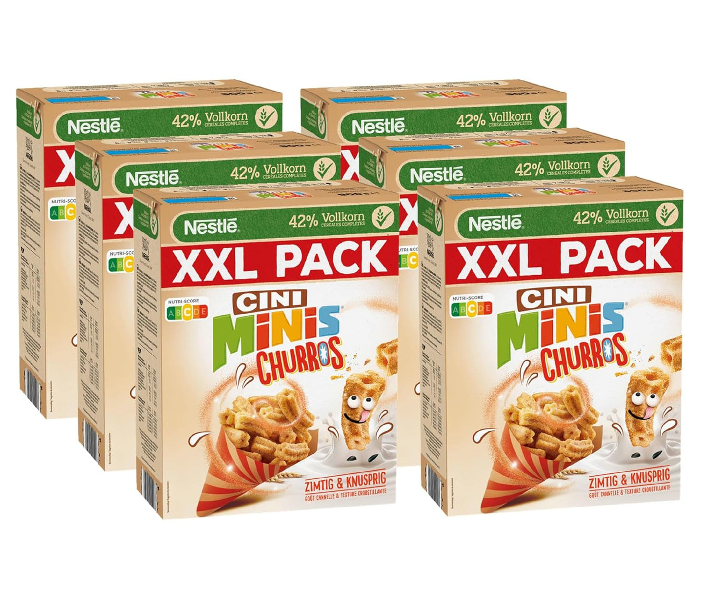 Frühstückscerealien Nestlé CINI MINIS Churros mit 42 % Vollkornanteil, 6er Pack (6 x 900g)
