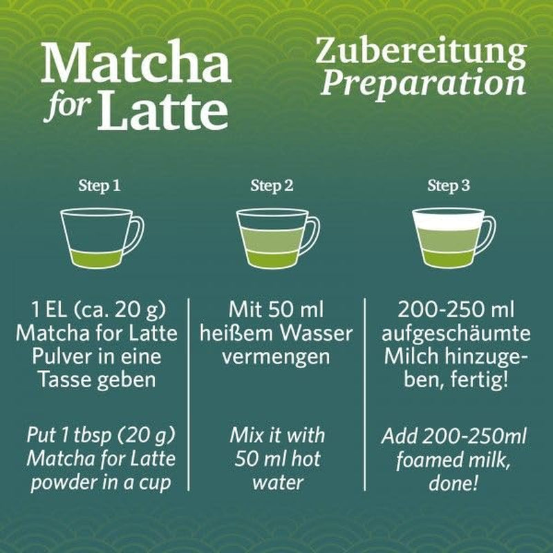 Matcha für Latte Grünteemischung mit Rohrzucker, 400g, vegan, für 20 Portionen