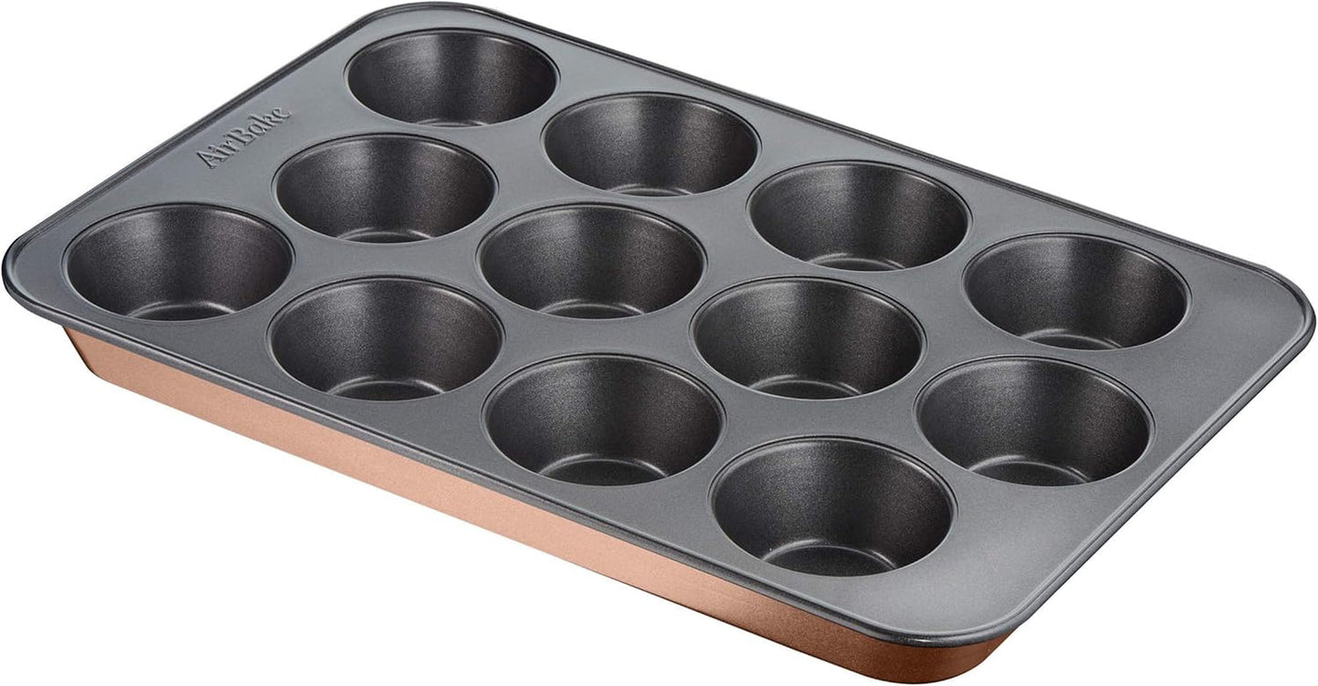 Tefal Airbake J2555014 Muffinform, Antihaftbeschichtung, Karbonstahl, Braun, 29 x 41 cm Formen und Bleche zum Backen Naty Shop