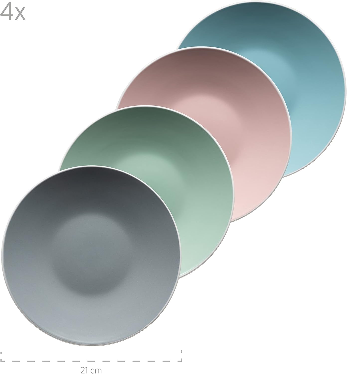MÄSER 934006 Serie Elissa, modernes Geschirrset für 4 Personen in farbigen matten Glasuren mit weißem Rand, 16-teiliges Kombinationsset, Steinzeug, mehrfarbig, grau, türkis, rosa, grün