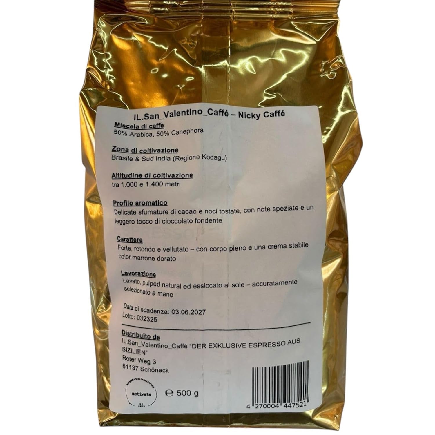 „DER EXKLUSIVE ESPRESSO AUS SIZILIEN“ NICKY CAFFÉ ESPRESSO UND KAFFEECREME 50 % ARABICA 50 % ZIMT