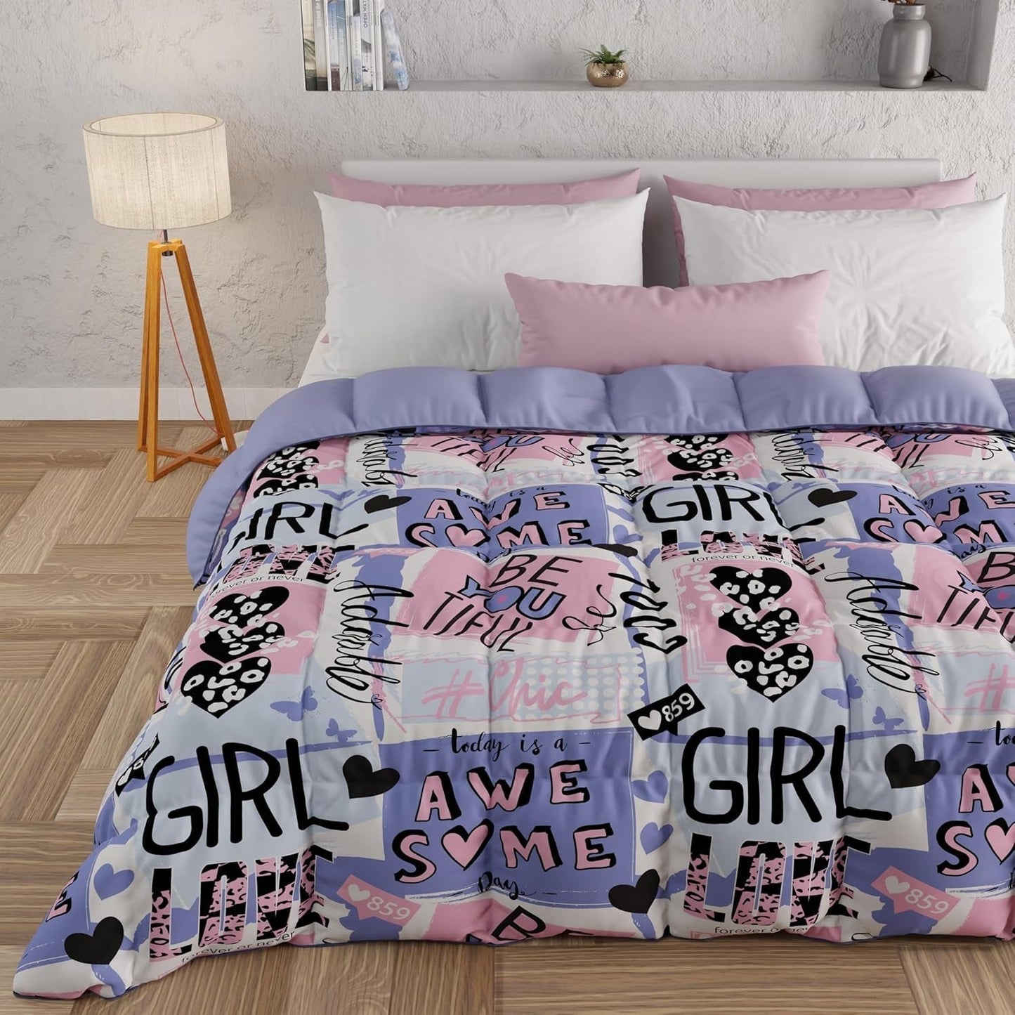 PETTI Artigiani Italiani – Winterdecke, Winterdecke, einfache Steppdecke, doppelseitig, einfarbig und digital bedruckt, 100 % hypoallergene Mikrofaser, hergestellt in Italien. Steppdecken und Steppdecken Naty Shop Girlcool 160 x 190 cm