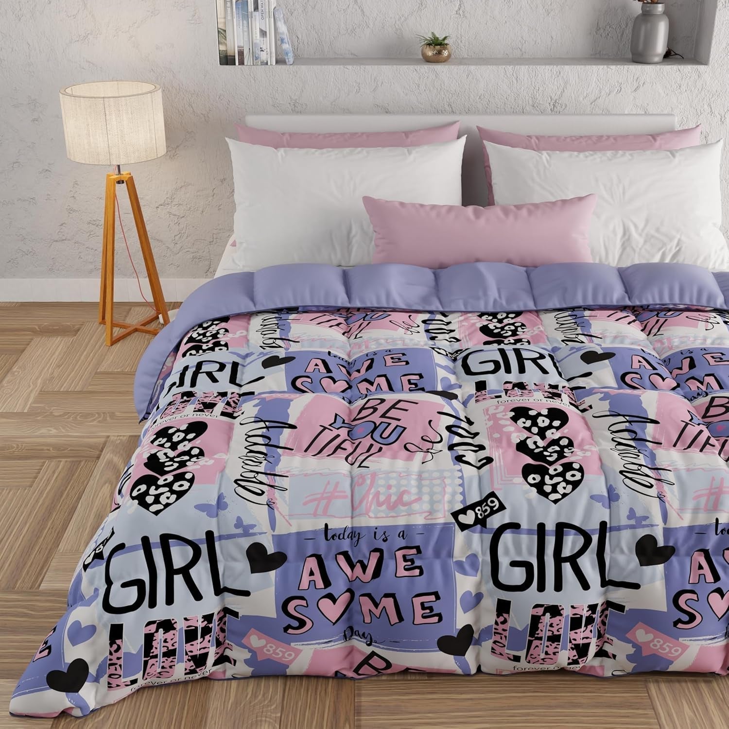 PETTI Artigiani Italiani – Winterdecke, Winterdecke, einfache Steppdecke, doppelseitig, einfarbig und digital bedruckt, 100 % hypoallergene Mikrofaser, hergestellt in Italien. Steppdecken und Steppdecken Naty Shop Girlcool 160 x 190 cm
