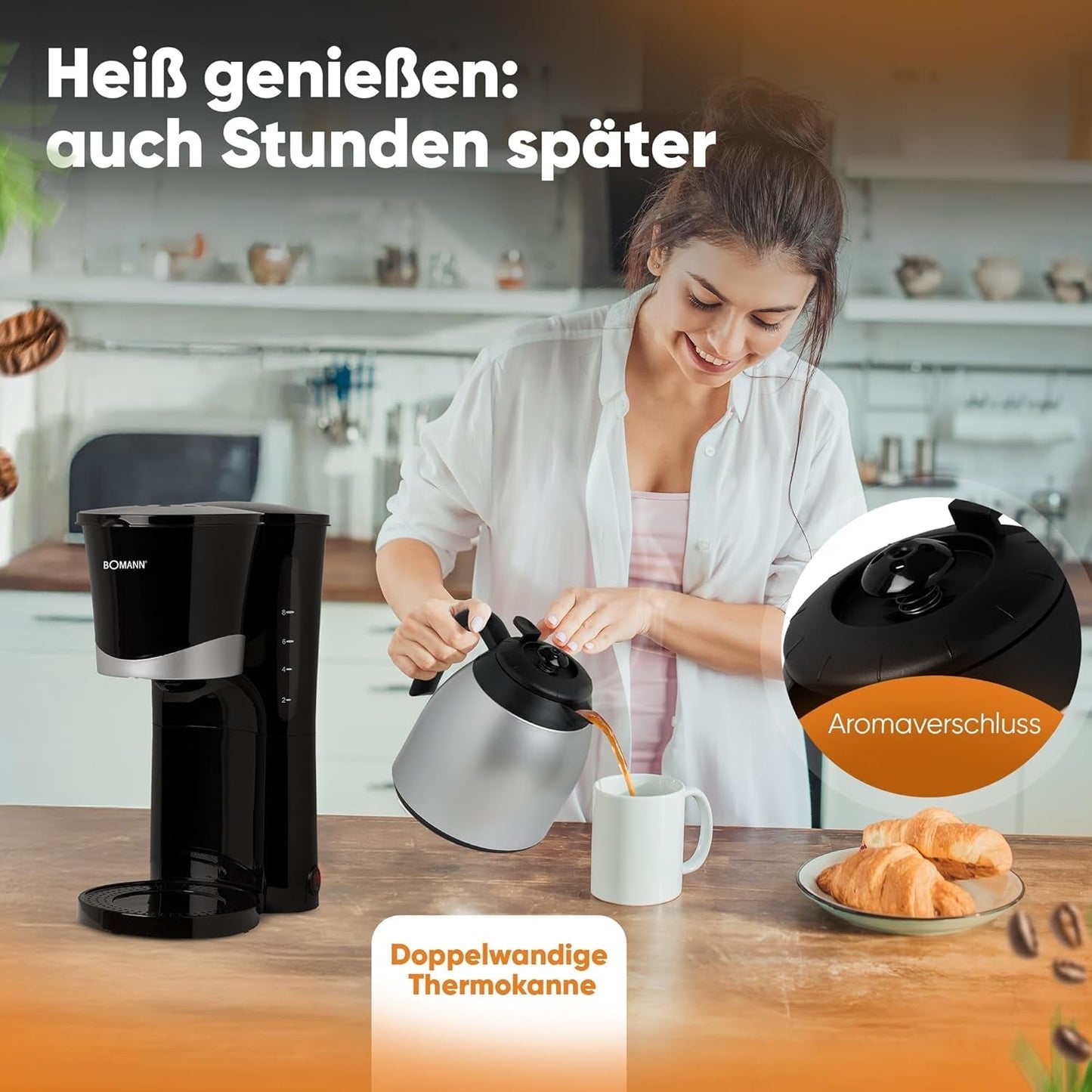 Bomann® Kaffeemaschine mit Thermoskanne | für 8-10 Tassen Kaffee | ohne Temperaturverlust | Kaffeemaschine mit Filter | 1 Liter | Espresso | Filterkaffeemaschine mit Thermoskanne | KA 168 schwarz