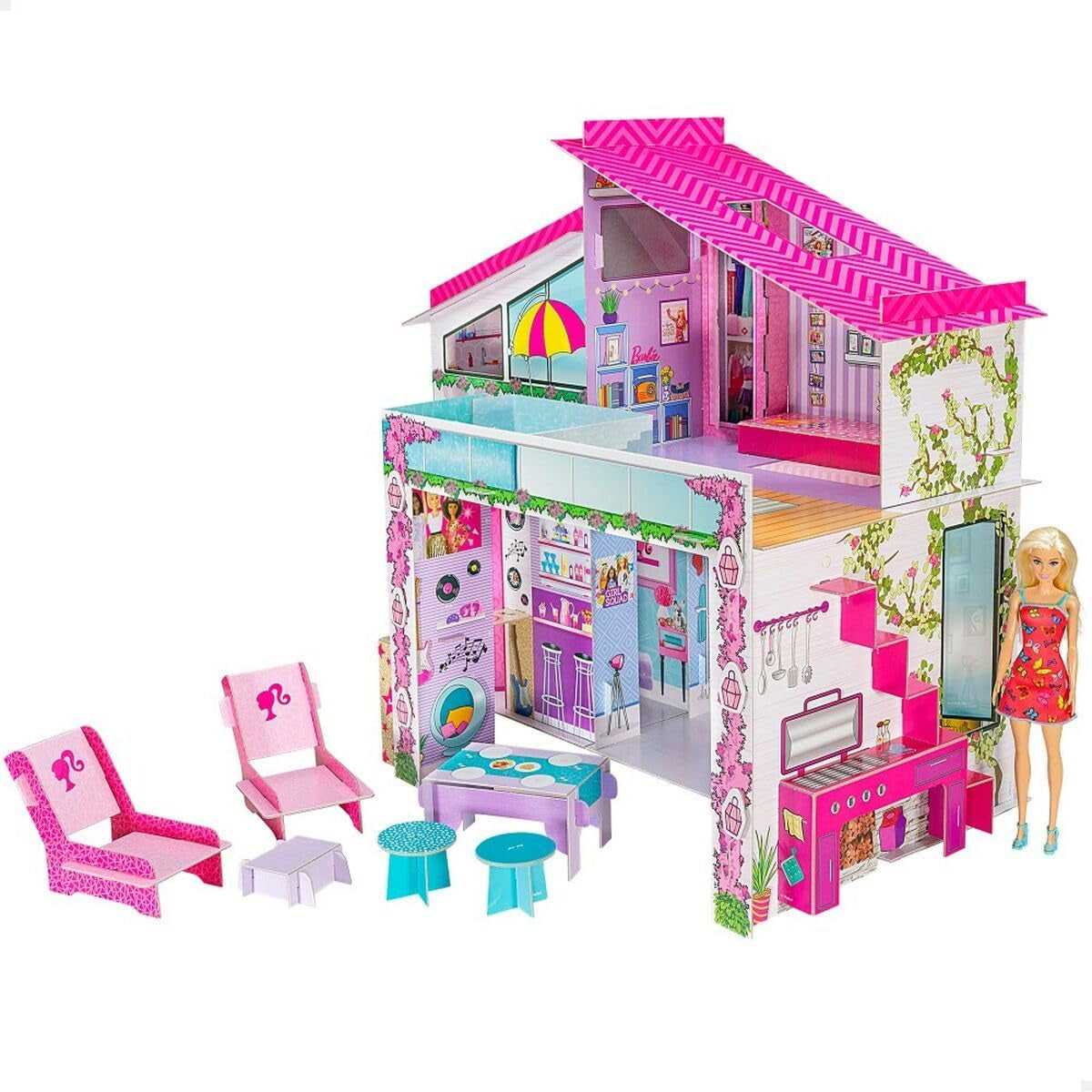 Lisciani – Puppenhaus – Barbie-Puppen-Ferienvilla – Fantasy-Spiel – Papphaus zum Zusammenbauen und Dekorieren – kreative Freizeit – für Mädchen ab 4 Jahren
