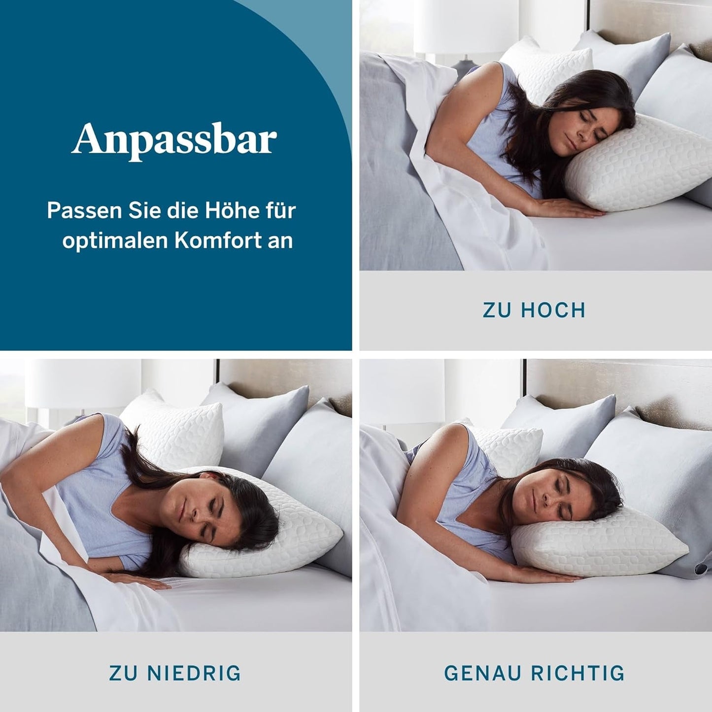 LUCID-Kissen 40 x 80 cm mit Hybridfüllung aus zerkleinertem Memory-Schaum und Mikrofaser – abnehmbare, anpassbare Füllung – waschbarer Bezug – für Seiten-, Rücken- und Bauchschläfer Naty Shop Standardkissen