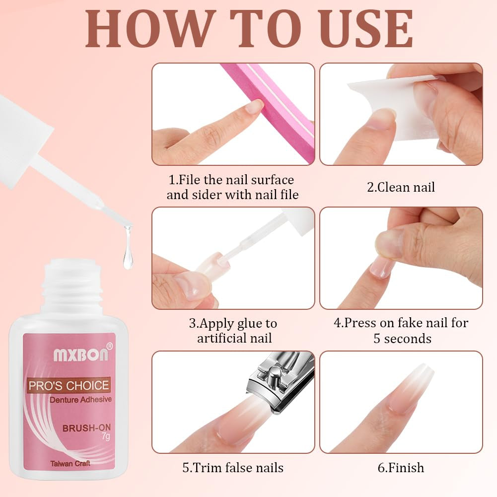 240-teiliges Set mit künstlichen Nagelspitzen, French Press On False Nails, Press On French Nails, 12 Größen, Fake Nails mit Kleber für Damen und Herren (Nude White Medium Almond)