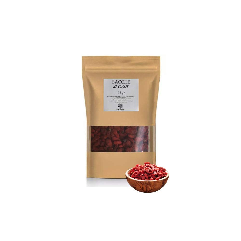 ERBOTECH Goji-Beeren 200 g, Goji-Beeren mit hohem Vitamingehalt, getrocknete Früchte ohne Zucker und Schwefel, natürliche Superfoods und reich an Energie, hergestellt in Italien. Dehydrierte Produkte Naty Shop 1 kg
