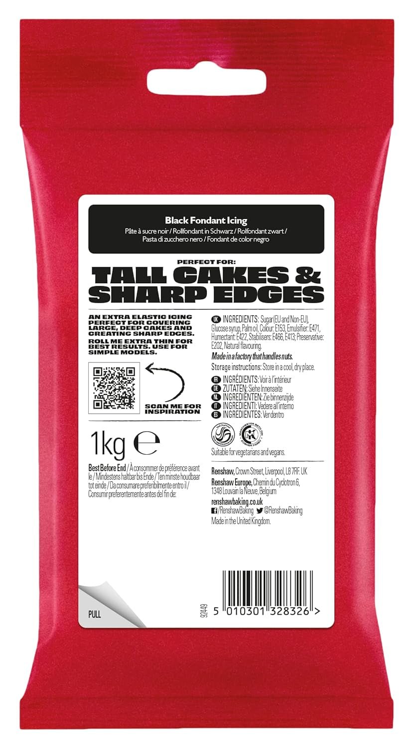 Extra Fondant Schwarz 1 kg – Extra elastischer Fondant mit Vanillegeschmack, perfekt zum Bedecken von Kuchen – Schwarz – 1 kg Zuckerpaste Naty Shop