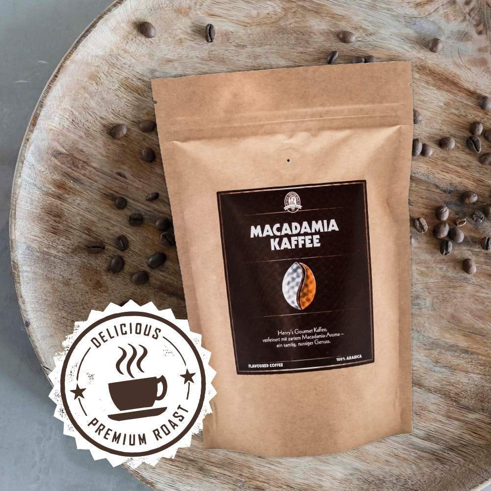 Henry's Macadamia-Kaffee 1000 g – unser raffinierter Gourmet-Kaffee mit den feinsten Aromen – handwerklich geröstet – Premium-Kaffeebohnen