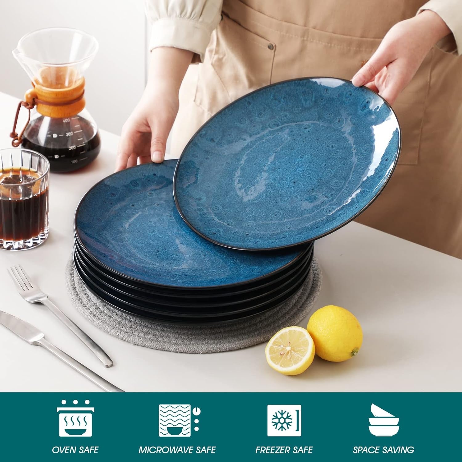 4-Personen-Geschirrset Vancasso BUBBLE 16-teiliges Steinzeug-Kombinationsset im Vintage-Stil. Es enthält Schüsseln, Kaffeetassen, Dessertteller und Teller für 4/8/12