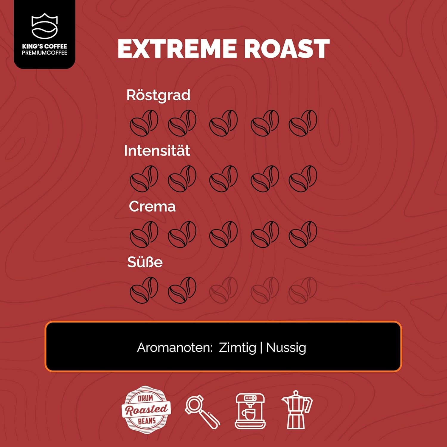 KING'S COFFEE - EXTREME ROAST - Espresso Intenso Bohnen - sehr geringer Säuregehalt - Kleinserienröstung aus Italien - Kaffeebohnen für Vollautomaten und Siebträgermaschinen - 1 kg