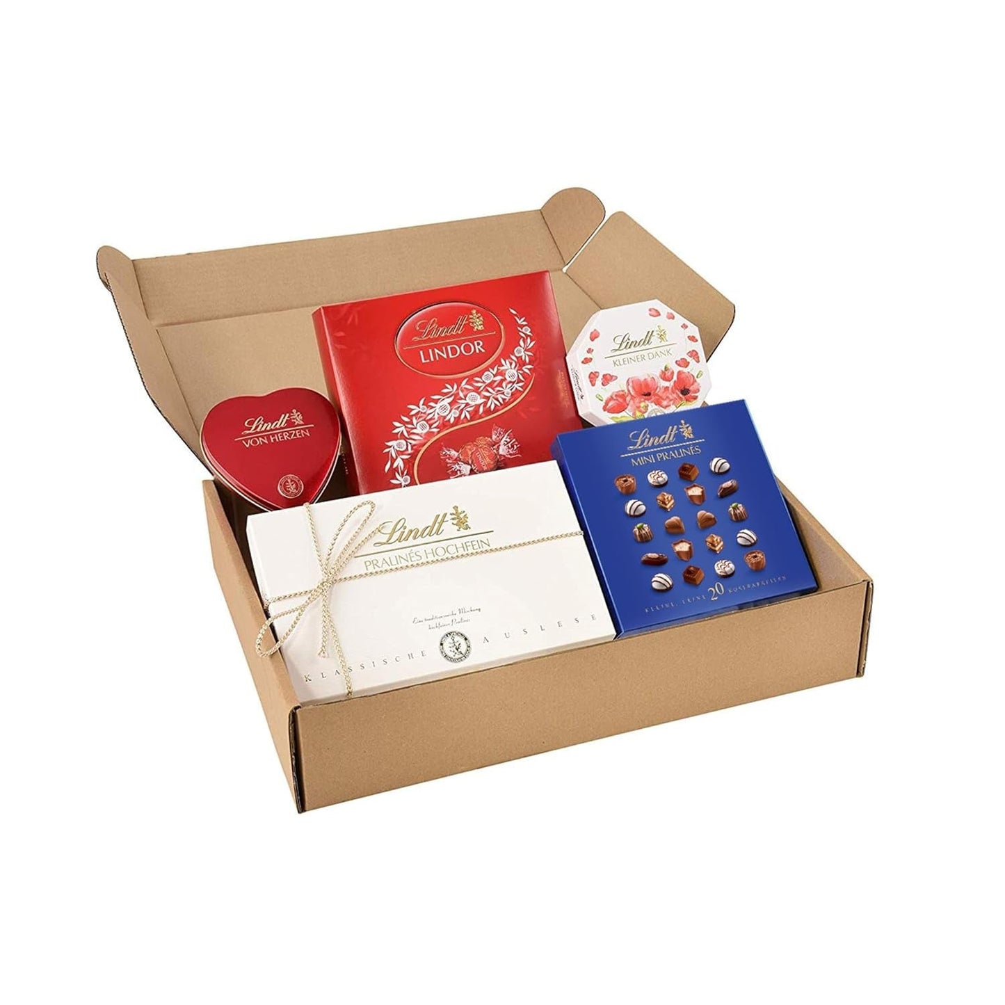 Lindt Schokoladen-Pralinen-Geschenkset | 477g | 5 Schachteln Lindt Pralinen in den Varianten: Exquisit, Mini Praliné, LINDOR Geschenk, Kleines Dankeschön, Von Herzen | Pralinengeschenk | Schokoladengeschenk