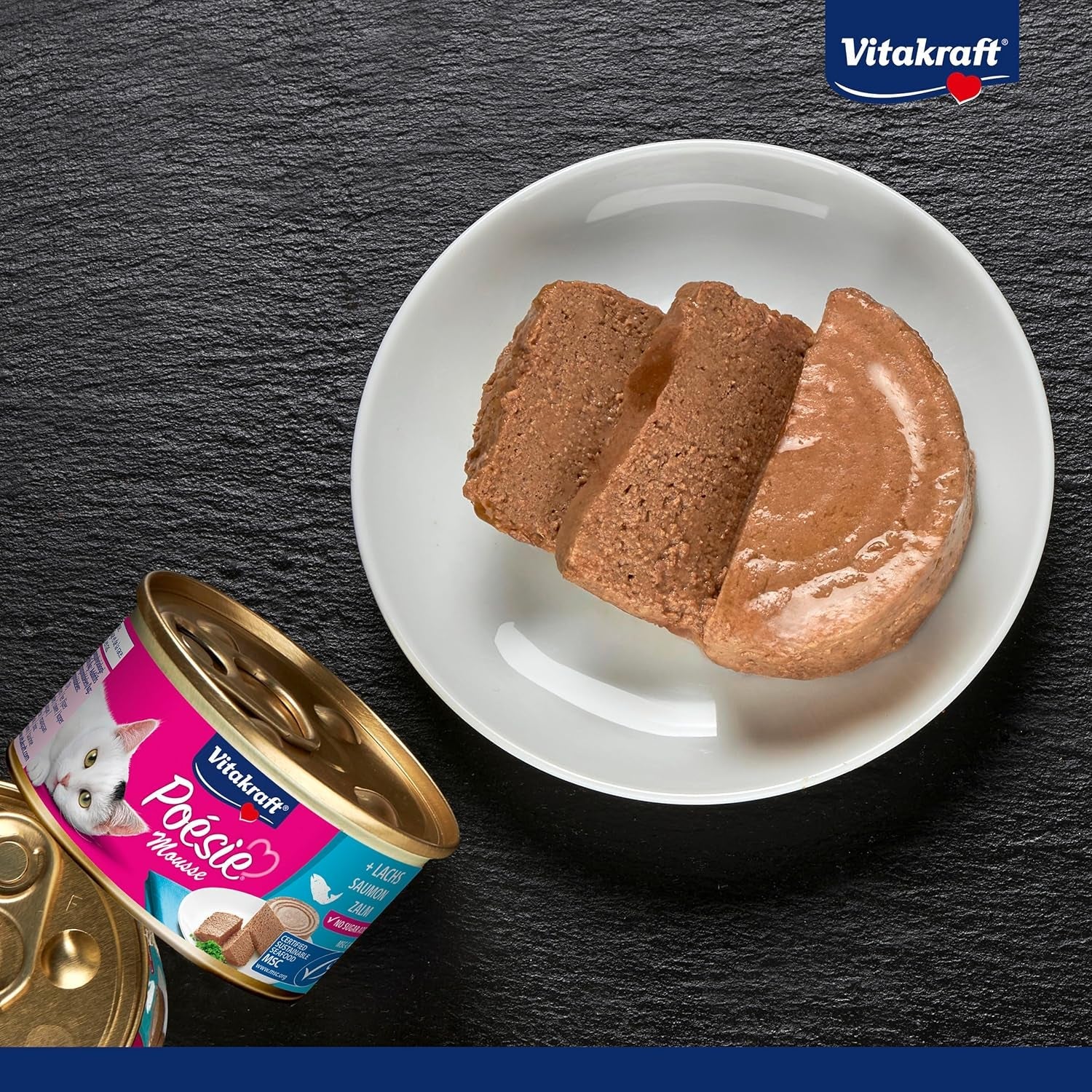 Vitakraft Poésie Mousse, Nassfutter für Katzen, luftiger Schaum, mit Lachs, ohne Zucker- oder Getreidezusatz (12 x 85 g)