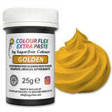 Lebensmittelfarbpaste Sugarflair Colourflex Extra Paste Golden – Essbare Lebensmittelfarbe für Buttercreme, Schokolade, Zuckerpaste, Glasur, Fondant, Kuchenmischungen, Teig und mehr – 25 g