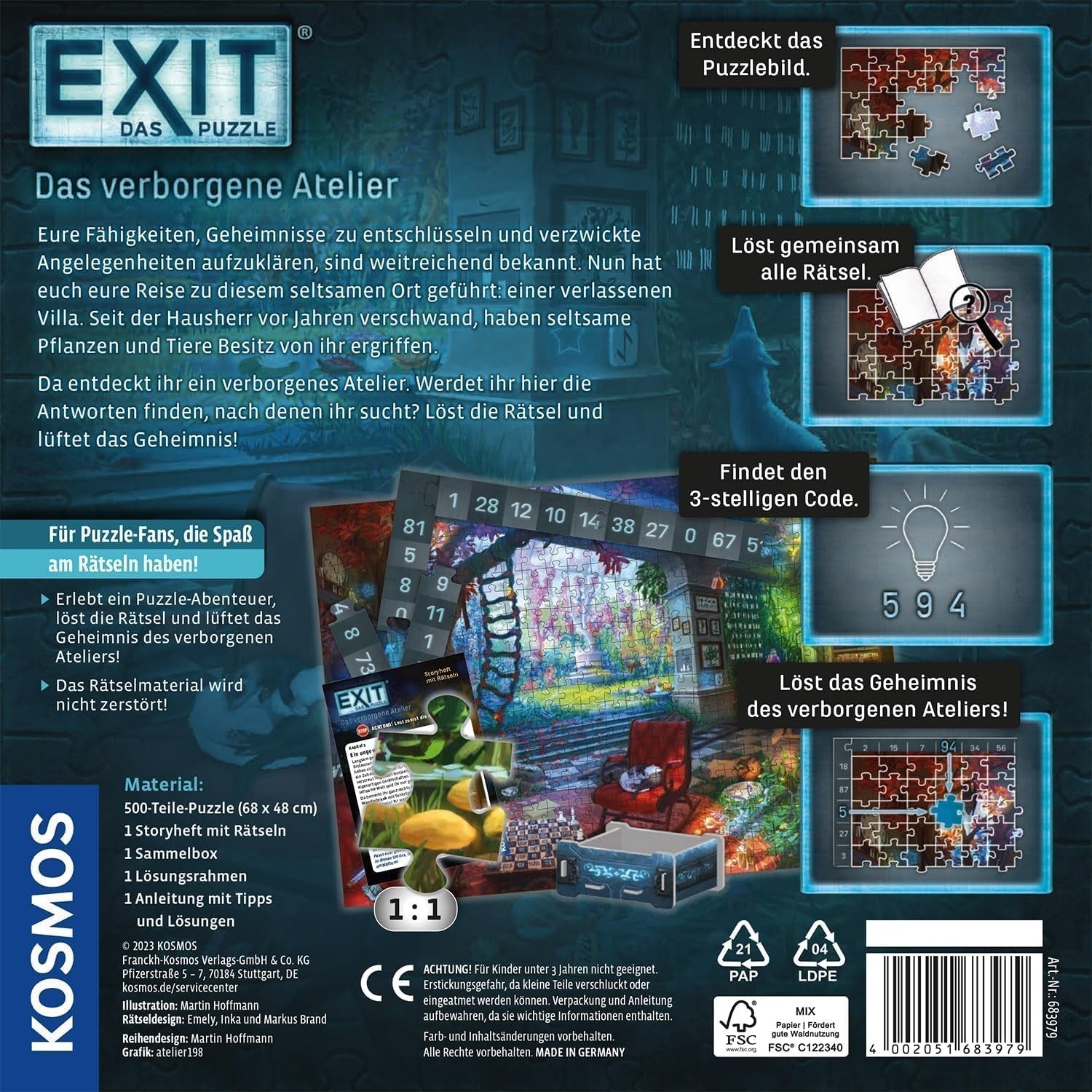 KOSMOS 683979 EXIT® Puzzle: The Hidden Studio 500-teiliges Puzzle für Erwachsene und Kinder ab 10 Jahren Escape Room-Puzzle für Anfänger Puzzle Naty Shop