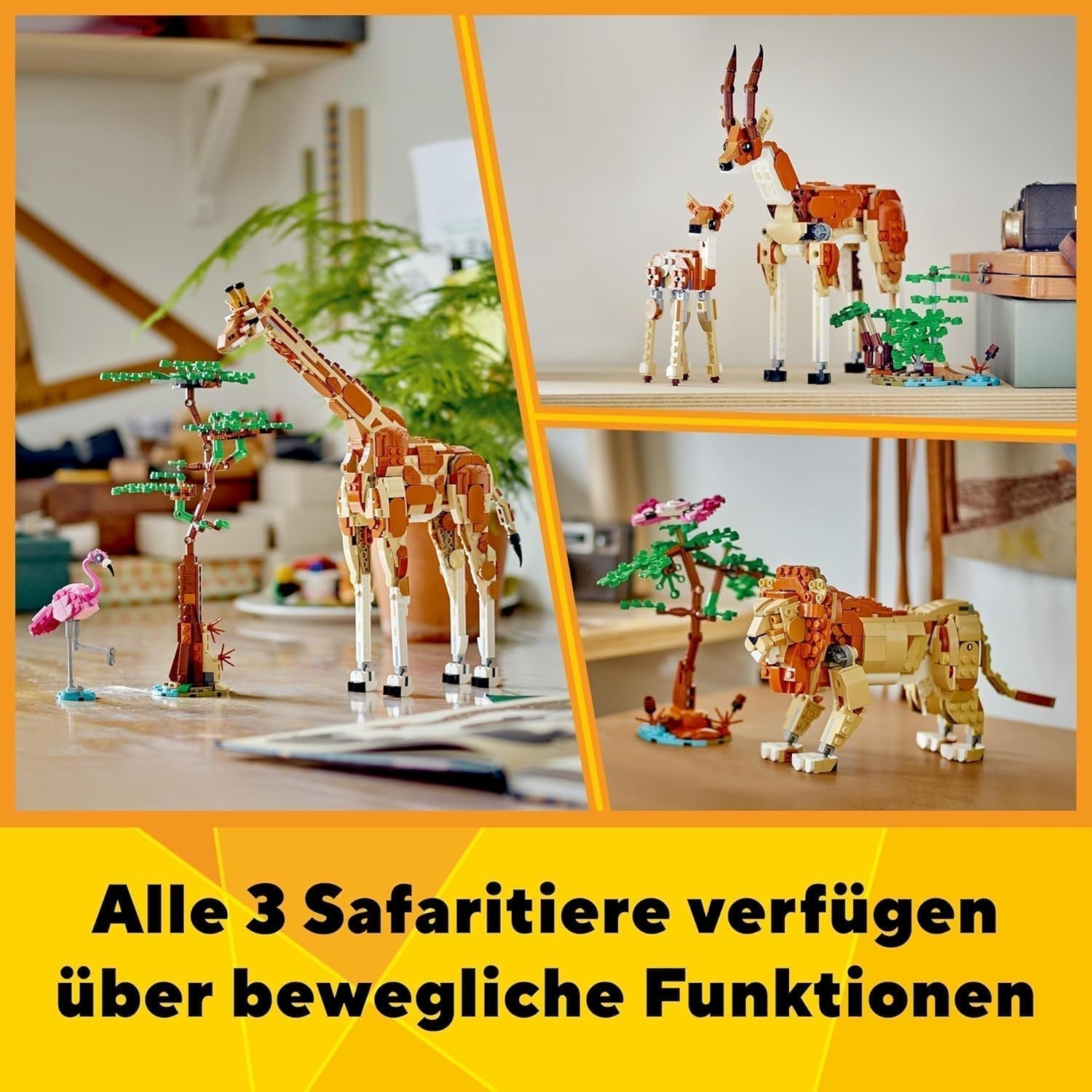 LEGO Creator 3In1 Tiersafari, Kreativset mit Tierfiguren, 3 Baumöglichkeiten: Spielzeuggiraffe, Gazelle und Löwe, Spielzeugtiere für Mädchen und Jungen, Naturgeschenk für Kinder ab 9 Jahren 31150 Bausets Beuche den LEGO-Store