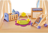 E3401 – Vier-Jahreszeiten-Haus (möbliert), Puppenhaus mit Zubehör, aus Holz und E3459 – Babyzimmer