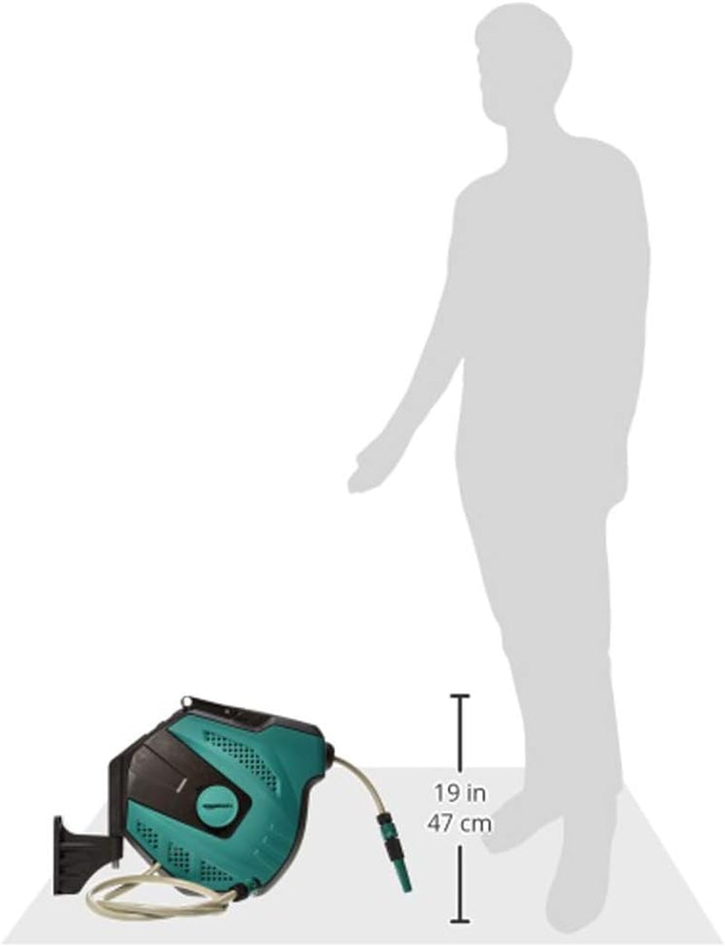 Amazon Basics Wandschlauchtrommel mit Schlauch, selbstaufrollend, 15 m, Marinegrün, Schwarz