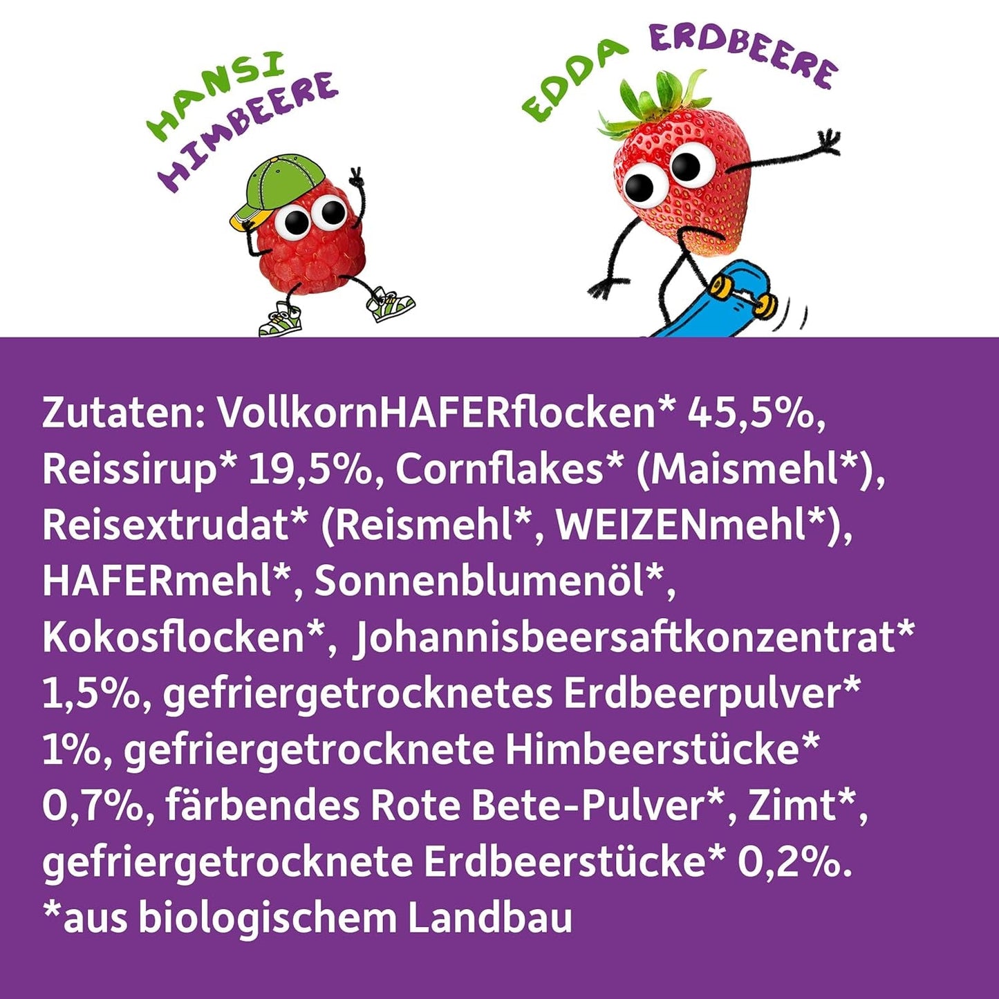 FRECHE FREUNDE Bio-Frühstücksmüsli Edda's Beeren-Knusper-Müsli-Mischung für Schulkinder mit gefriergetrockneten Erdbeeren, vegan, 6er-Pack (6 x 280 g)