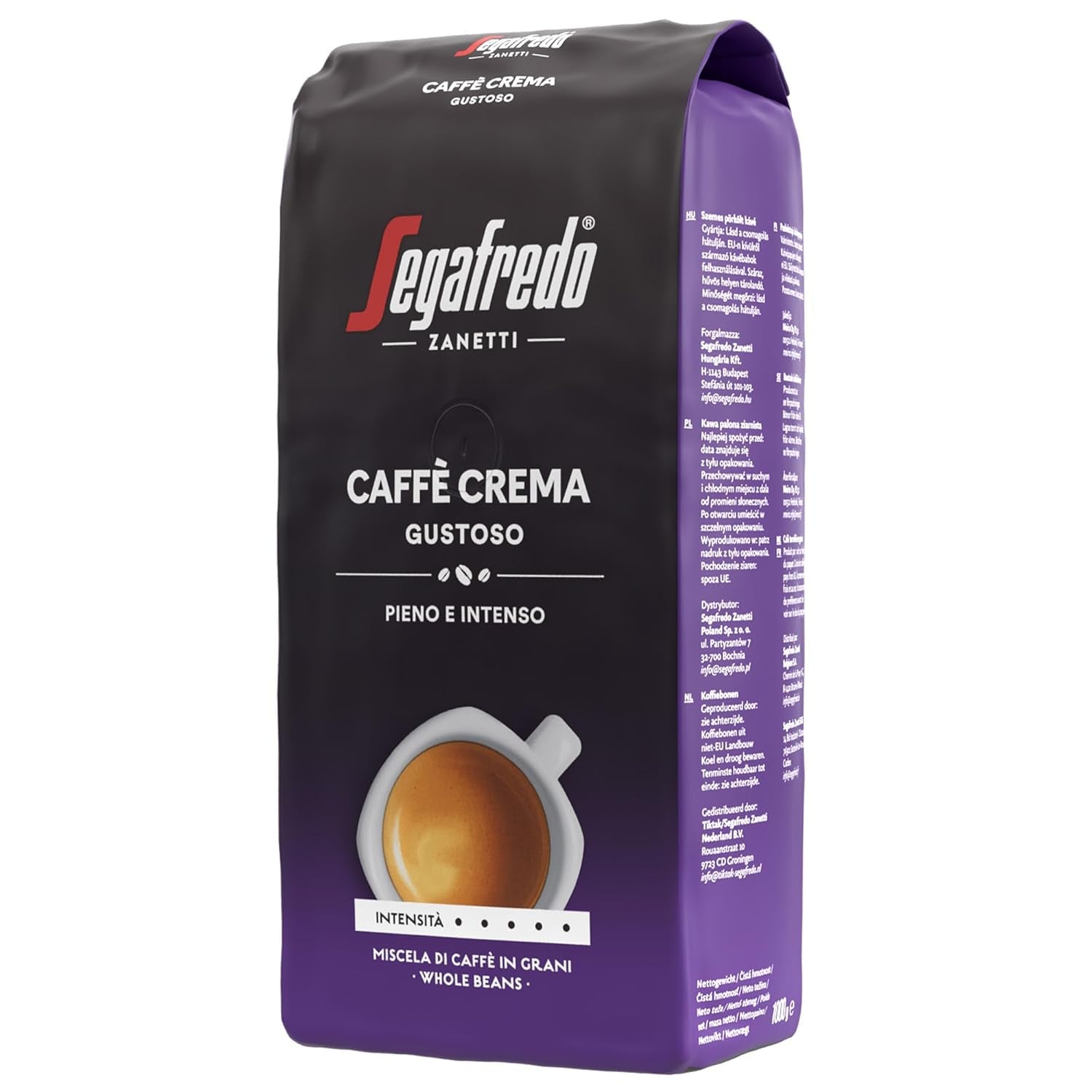 Segafredo Zanetti Caffè Crema Gustoso – ganze Bohne (Packung mit 1 kg) – geeignet für Caffè Crema – lange und dunkel geröstete Kaffeebohnen, voller und intensiver Geschmack (Packung mit 2 Stück)