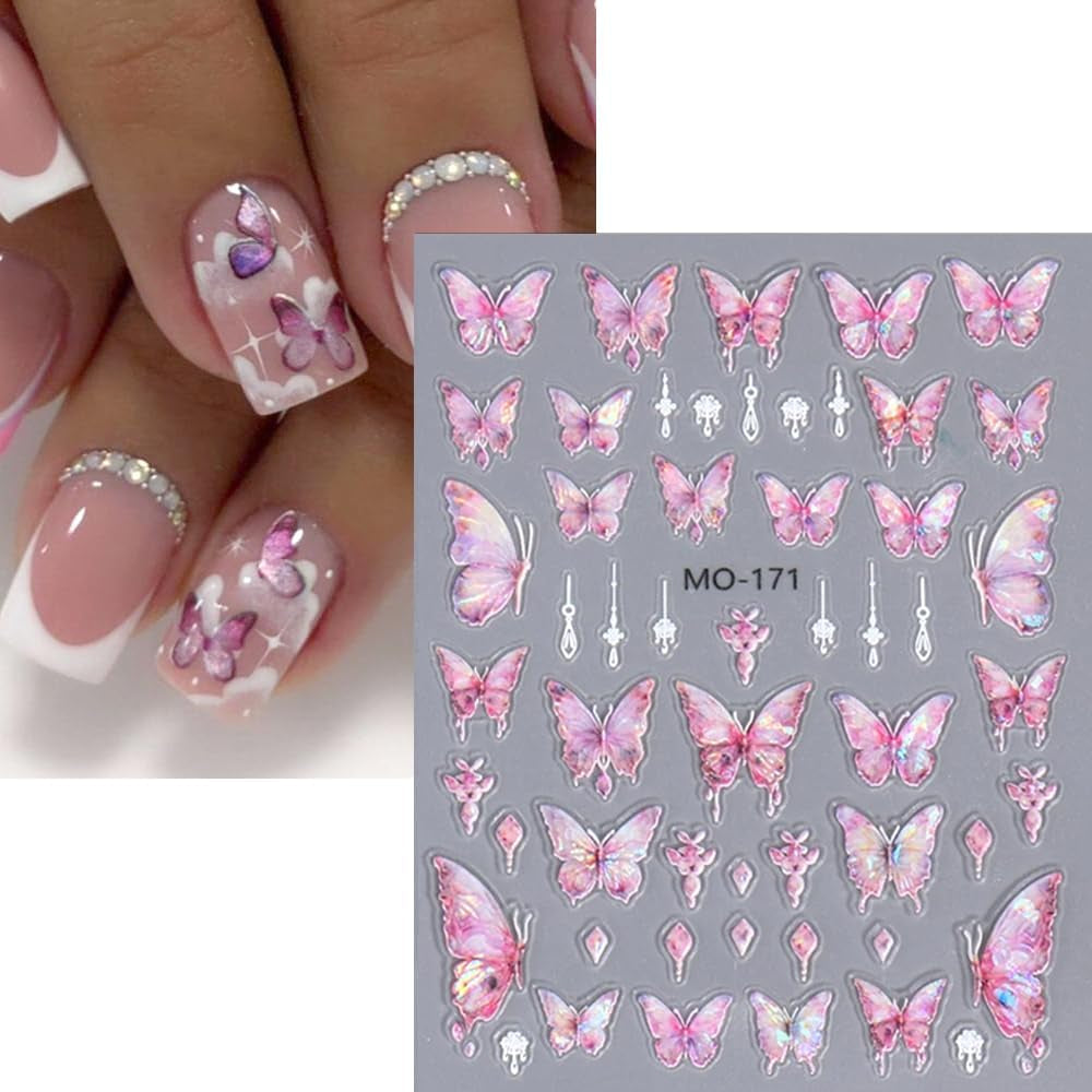 5D geprägte Schmetterlings-Nagelaufkleber, selbstklebende Schmetterlinge, Nageldekorationsaufkleber, Aurora-Schmetterling, Nagelkunstaufkleber, Nagelzubehör, Design, Schmetterlingsnagelaufkleber, Nagelkunstaufkleber
