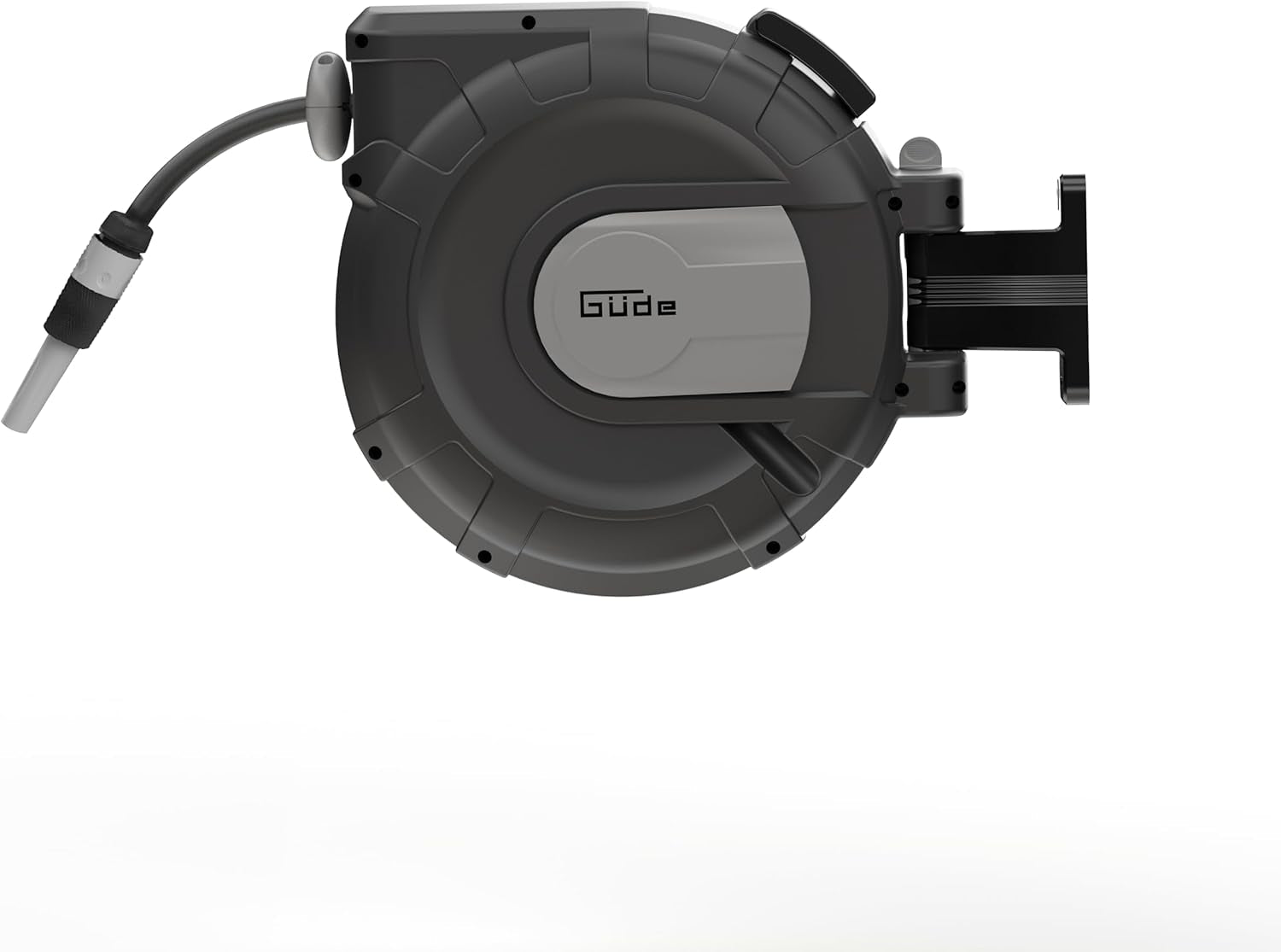 Automatischer Schlauchaufroller Güde 20-2-2 1/2 (zur Wandmontage, 180° drehbar, 20 m Schlauch, Wasserbrause, Wandhalterung, Einzugsautomatik, Einzugssperre, Transportgriff, 2 Schnellkupplungen)